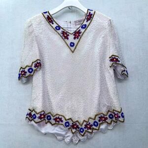 EUC Vintage Women’s Beaded Sequins Creative Touch 100% silk Blouse size Medium